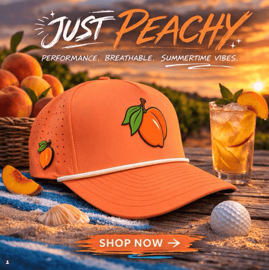 Just Peachy Golf Hat | Snapback Cap | Built-in Magnetic Ball Marker Holder + Marker Included | Adjustable Peach