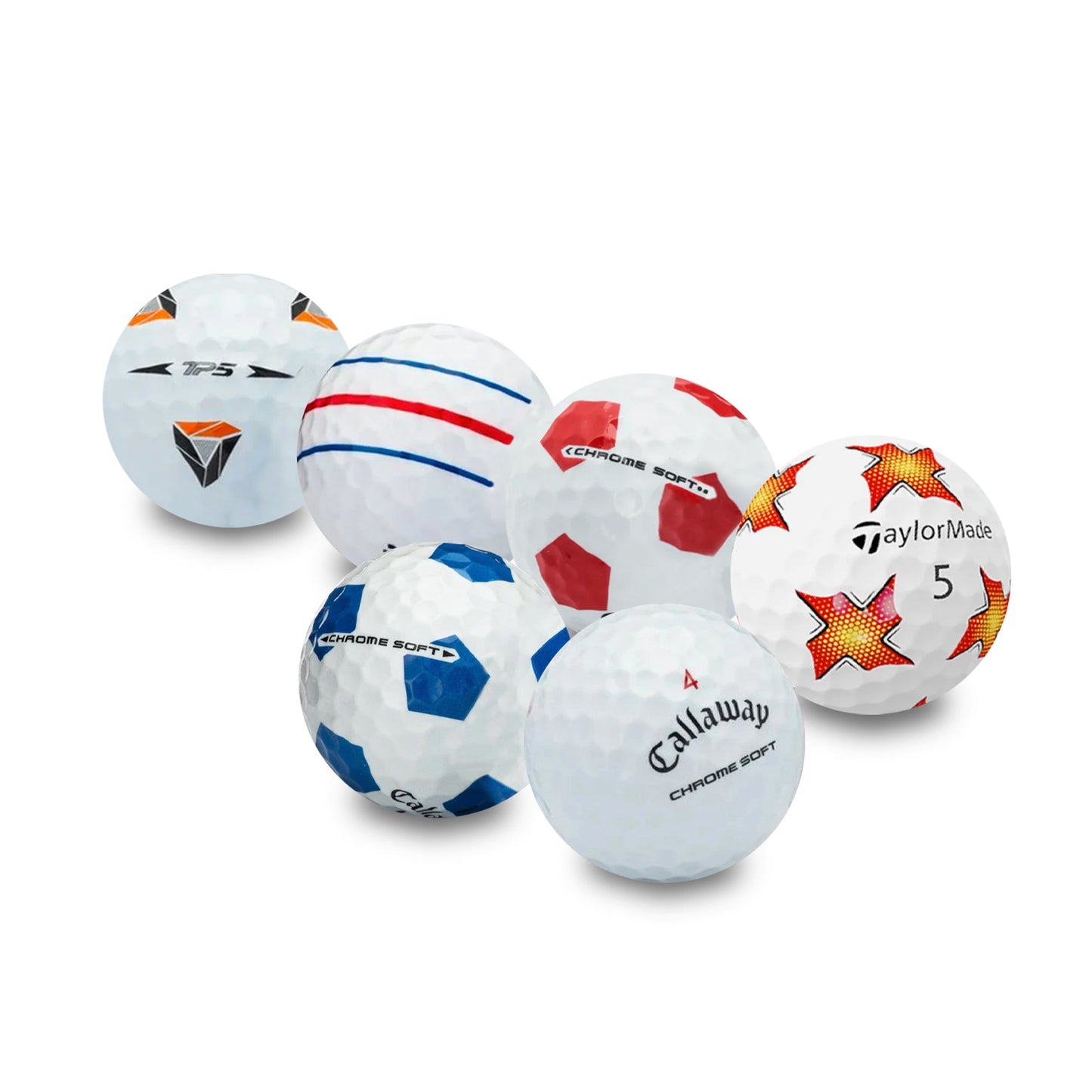 Recycled Mix of Assorted Callaway & TaylorMade Logo & Stripe Balls – 48 Count