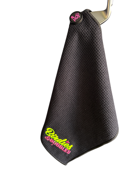 Birdies & Bubbles Women's Magnetic Golf Towel | Premium Golf Towel with Magnet Black