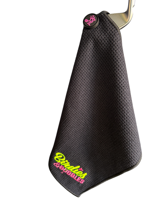 Birdies & Bubbles Women's Magnetic Golf Towel | Premium Golf Towel with Magnet Black