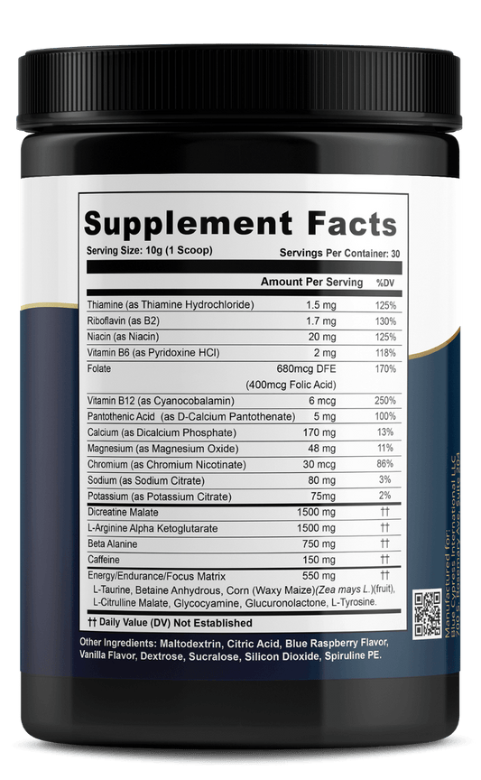 Nitric Oxide Booster Powder Mix – Blue Raspberry Flavor