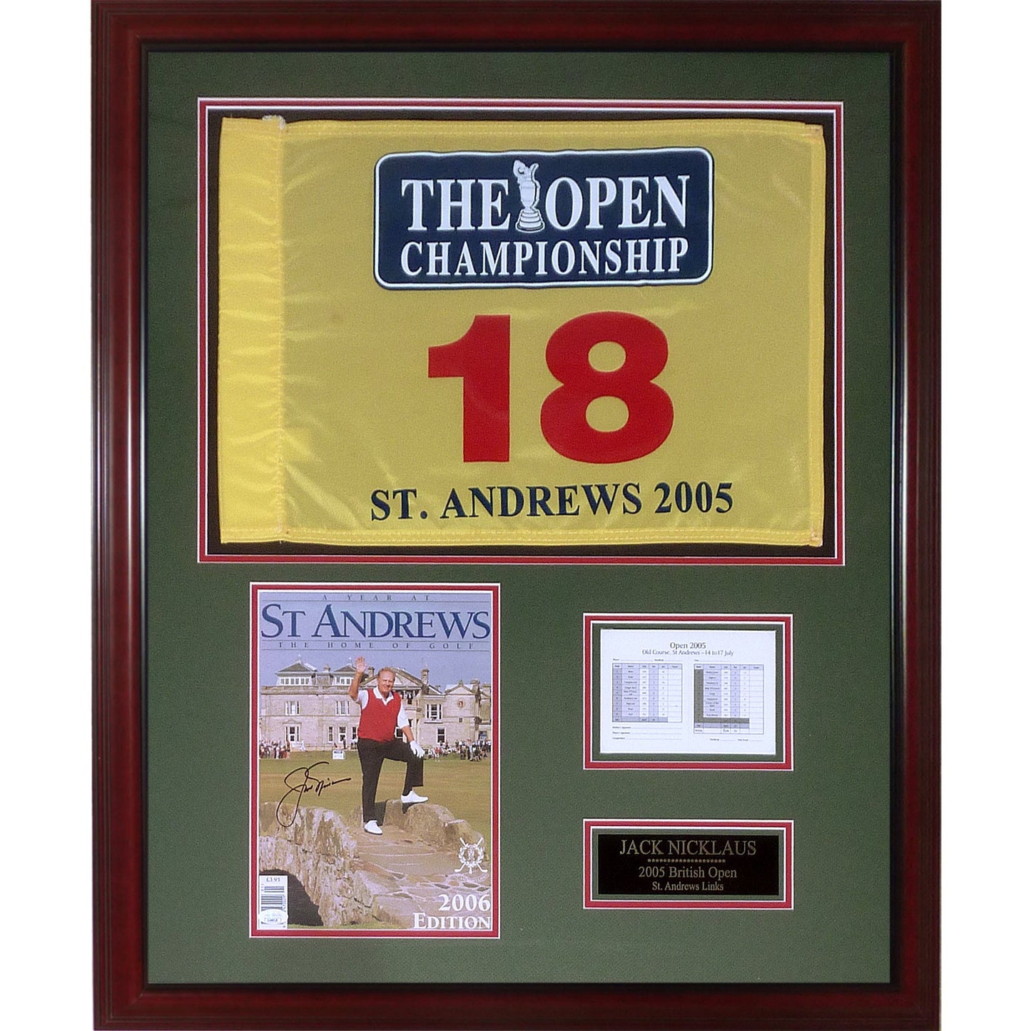 Jack Nicklaus Autographed 2005 British Open Program (Last Open at St Andrews) Deluxe Framed with Flag and Photo - JSA