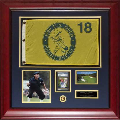 Payne Stewart Autographed Deluxe Framed Pinehurst Piece with 1999 US Open Flag - JSA