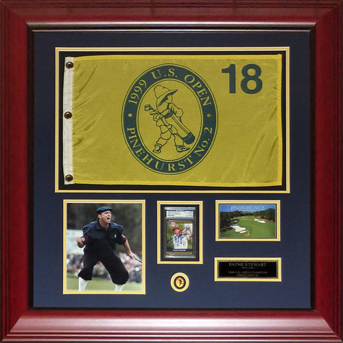 Payne Stewart Autographed Deluxe Framed Pinehurst Piece with 1999 US Open Flag - JSA