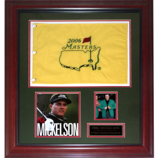 Phil Mickelson Autographed 3-Time Masters Champion Deluxe Framed Flag Piece - Beckett