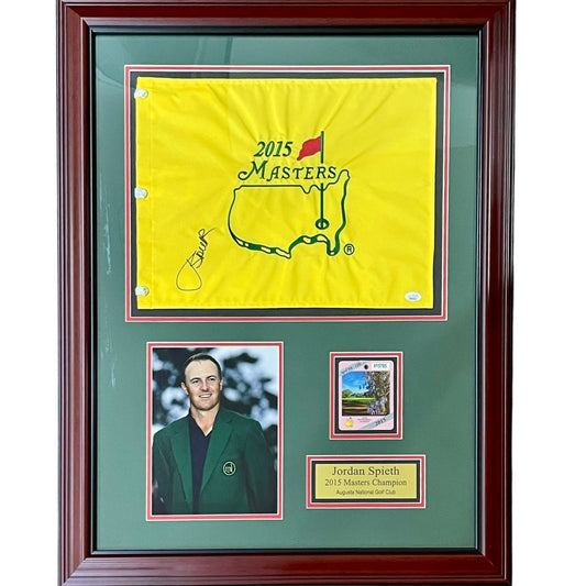 Jordan Spieth Autographed 2015 Masters Champion Deluxe Framed Flag Piece - JSA
