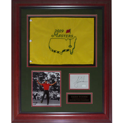 Tiger Woods Autographed 2019 Masters Champion Deluxe Framed Flag Piece with Signature - JSA