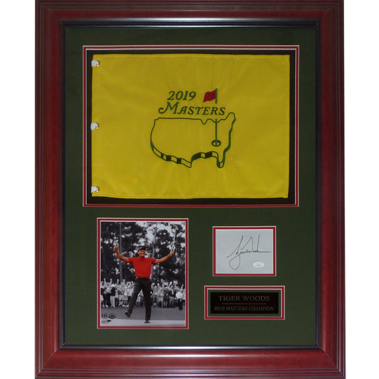 Tiger Woods Autographed 2019 Masters Champion Deluxe Framed Flag Piece with Signature - JSA