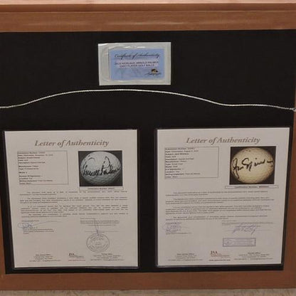 Jack Nicklaus, Arnold Palmer And Gary Player Autographed Golf Ball Shadowbox Deluxe Frame - JSA Full Letters