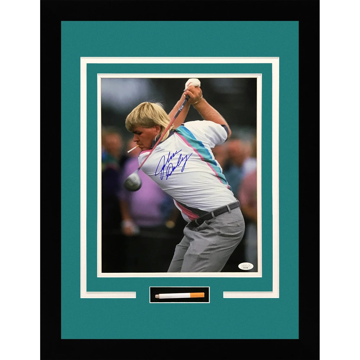 John Daly Autographed Golf (Smoking) 11×14 Photo Deluxe Framed Shadowbox with Cigarette - Black Frame - JSA