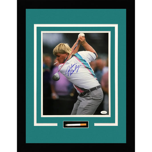 John Daly Autographed Golf (Smoking) 11×14 Photo Deluxe Framed Shadowbox with Cigarette - Black Frame - JSA