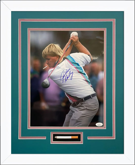 John Daly Autographed Golf (Smoking) 11x14 Photo Deluxe Framed with Cigarette - White Frame - JSA