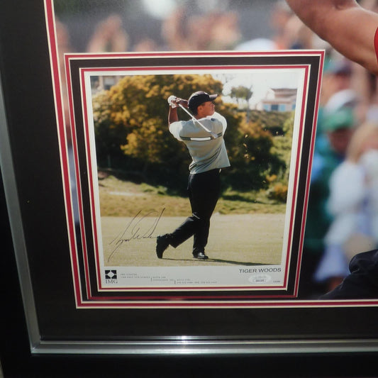 Tiger Woods Full-Size Masters Golf Poster Deluxe Framed with Autographed 8x10 Photo - JSA