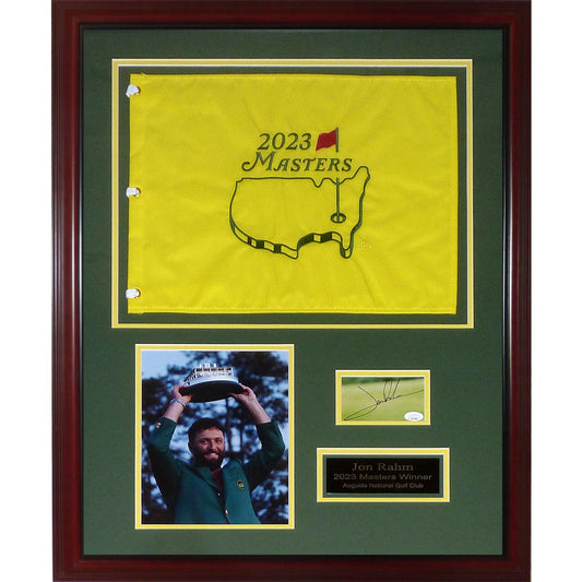 Jon Rahm Autographed 2023 Masters Flag Deluxe Framed Piece with Signature - JSA
