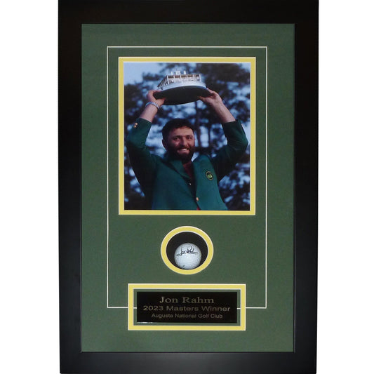 Jon Rahm Autographed 2023 Masters Champion Golf Ball Shadowbox Frame - JSA