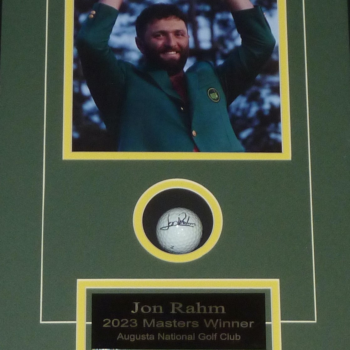 Jon Rahm Autographed 2023 Masters Champion Golf Ball Shadowbox Frame - JSA
