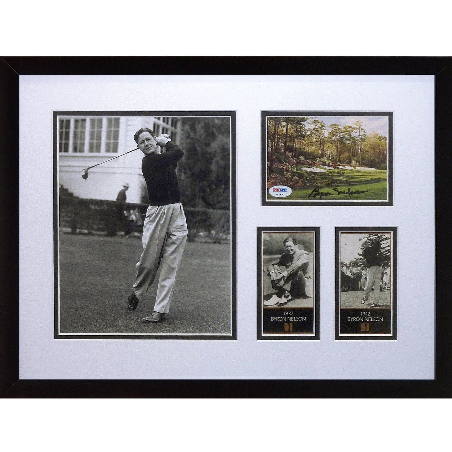 Byron Nelson Autographed Masters Postcard Deluxe Framed with 2 Cards and 8x10 Photo - PSADNA