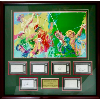 LeRoy Neiman "Golf Champions" Deluxe Framed Print with 6 Signatures - Snead, Hogan, Player, Trevino, Palmer, Nicklaus - Beckett Slab