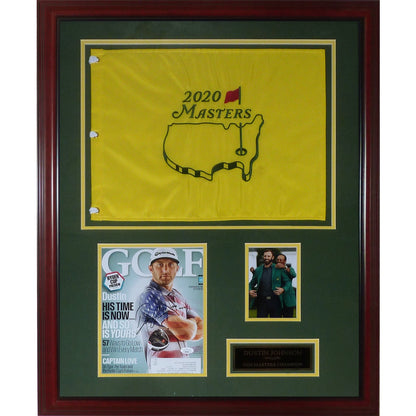 Dustin Johnson Autographed 2020 Masters Deluxe Framed Piece with Pin Flag - JSA