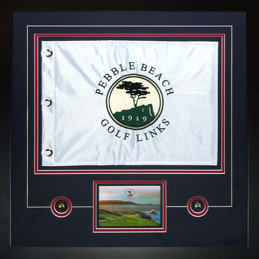 Pebble Beach Golf Links Golf Pin Flag Deluxe Framed with Scorecard and Ball Markers