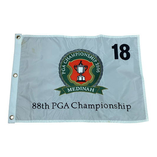 2006 PGA Championship Medinah (White Embroidered) Unsigned Golf Pin Flag - Tiger Woods Champion