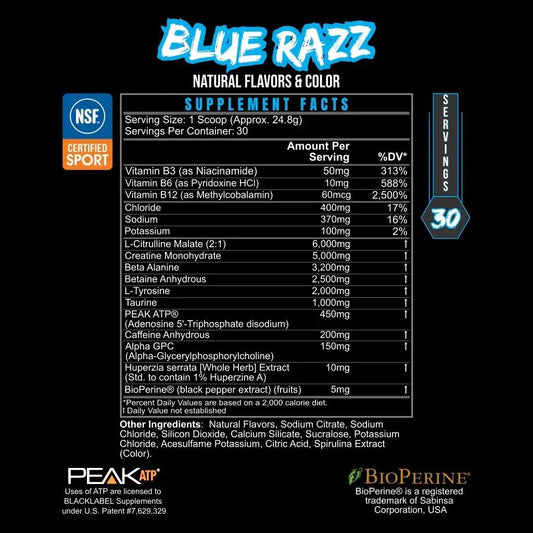 PRE_HUSTLE_BLUE_RAZZ_Supplement_Facts_NSF_Certified_for_Sport - GOLF LEAGUE
