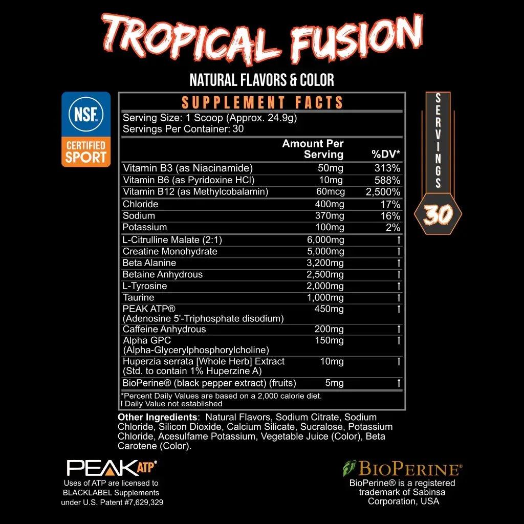 PRE_HUSTLE_TROPICAL_FUSION_Supplement_Facts_NSF_Certified_for_Sport - GOLF LEAGUE