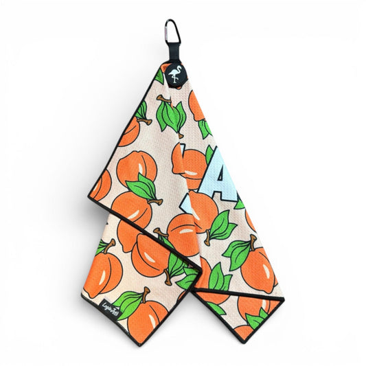 Novelty Peaches N’ Cream Golf Towel | Premium Double-Sided Microfiber | Heavy-Duty Magnetic Towel with Carabiner Clip | 24 x 16 in