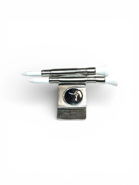 The Tee Clip® Tether™: USA Made | Golf Tee Holder for Belt or Waist| Double Barrels for 2 Tees and 18mm Ball Marker