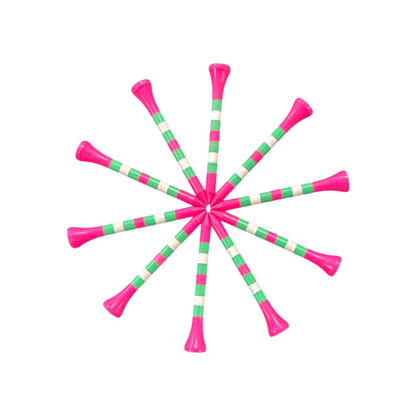 Pink Green Stripe Premium Wooden Golf Tees | 2 3/4” Standard Size | 45 Pack Set | Durable Painted Wood Tees | Unique Designs