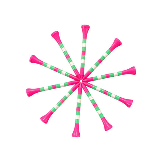 Pink Green Stripe Premium Wooden Golf Tees | 2 3/4” Standard Size | 45 Pack Set | Durable Painted Wood Tees | Unique Designs