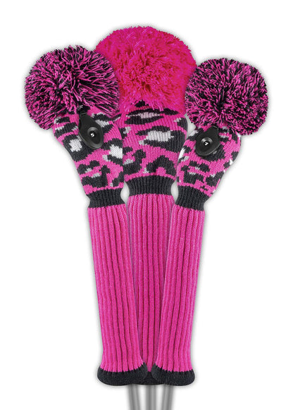 Hot Pink & Black Leopard Headcover Set (Driver, Wood, Hybrid) - Just4Golf