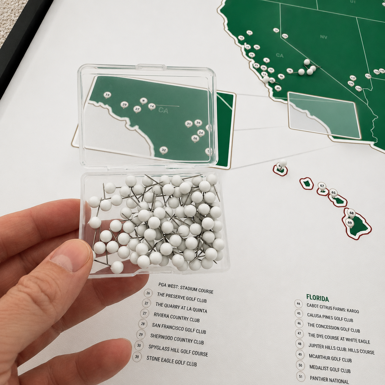 United States Push Pin Map: Top 250 Golf Courses (Red)