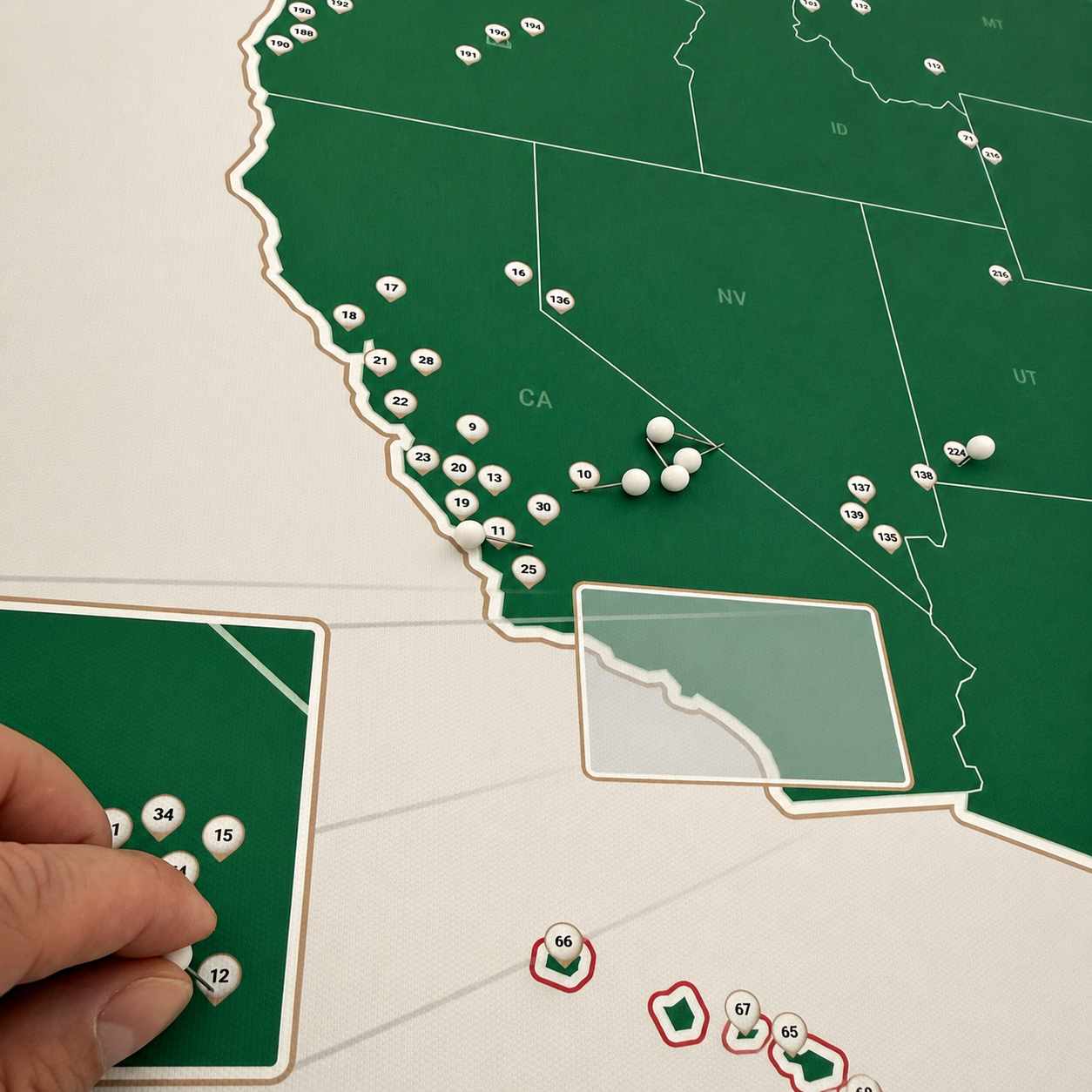 United States Push Pin Map: Top 250 Golf Courses (Red)