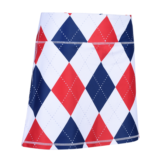 Classic Argyle Red, White & Blue Ladies Active SKORT by ReadyGOLF