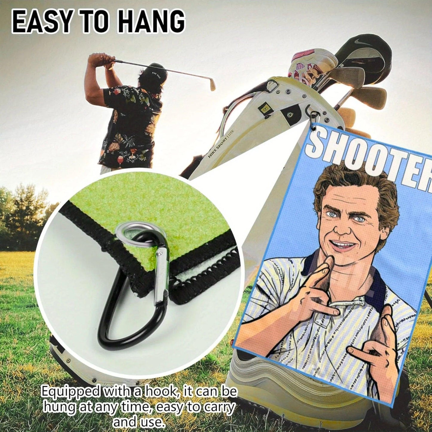 Funny Golf Towel with Happy Gilmore Design Premium Microfiber with Clip Holder for Golf Bags Golf Accessories Gifts for Men and