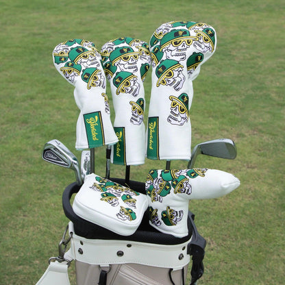 White Leather Sk-ull Personalized Golf Head Cover High Quality Golf Club Driver Head Covers Fariway Wood Hybrid Head Covers 3 Wo