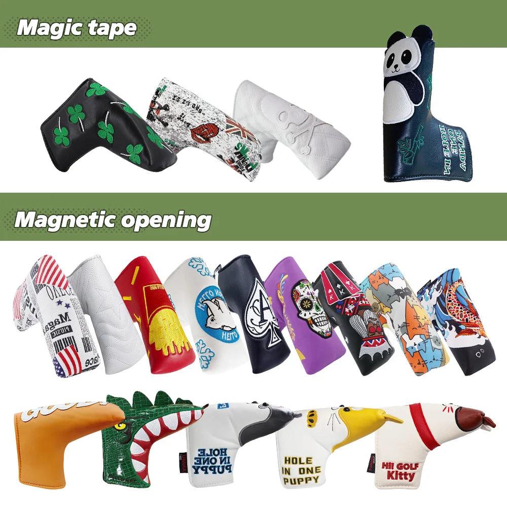 Golf Blade Putter Cover Golf HeadCover Multiple Style Magnetic Magic Tape Open Close Golf Club Protective Headgear Golf Supplies