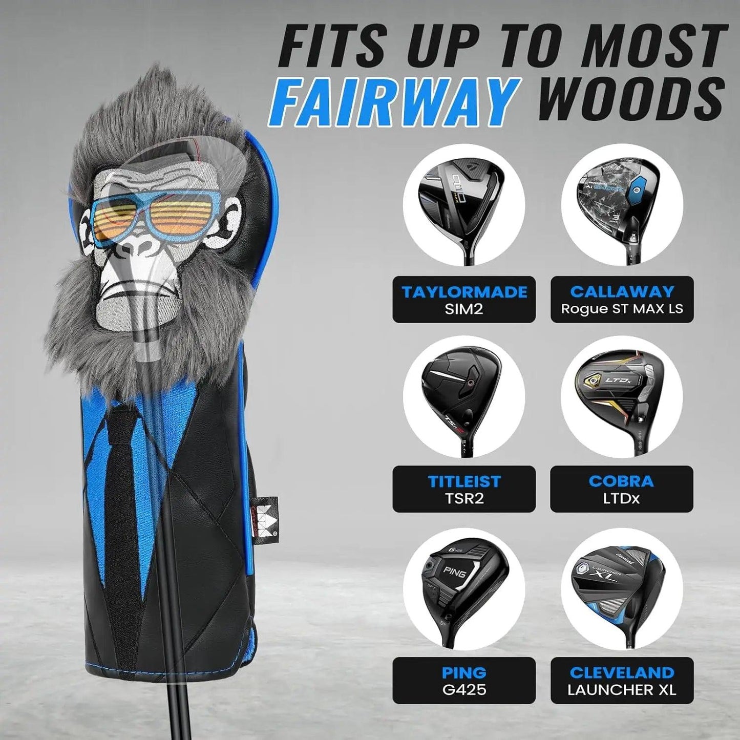 Golf Club Head Cover 460CC Driver Fairway Wood Hybrid/UT Headcover Blade Mallet Putter Cover Gorilla with Suits Gift for Men