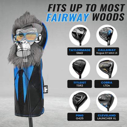 Golf Club Head Cover 460CC Driver Fairway Wood Hybrid/UT Headcover Blade Mallet Putter Cover Gorilla with Suits Gift for Men