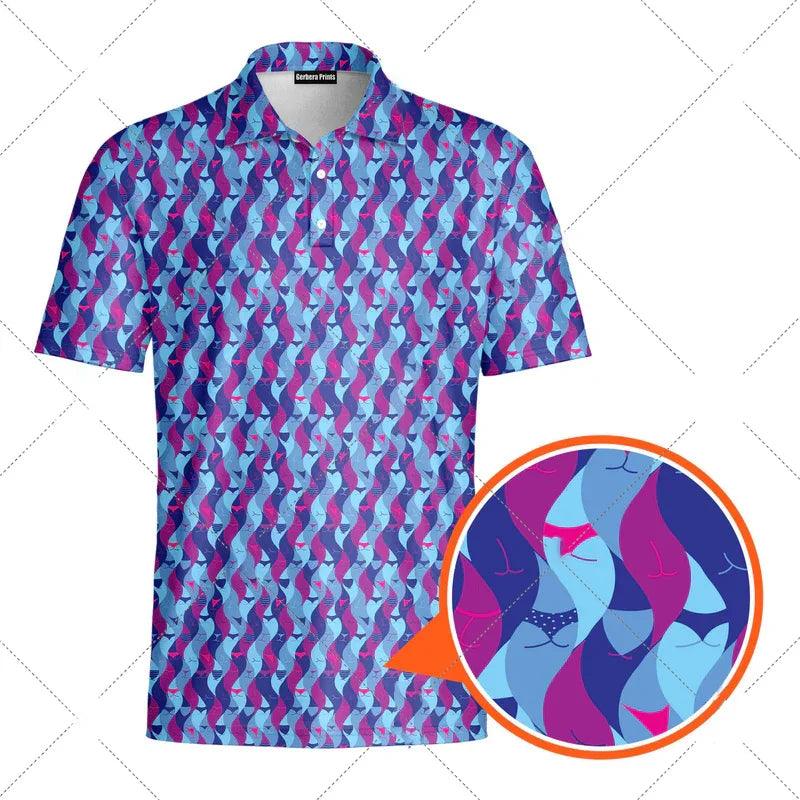 Funny Men's humorous printed golf polos. NSFW Not Safe for Work. Breathable. Hidden images. Adult polos.