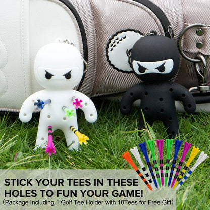 Ninja Portable Golf Ball Tees Holder Keychain - Golf Accessory for Club Bag