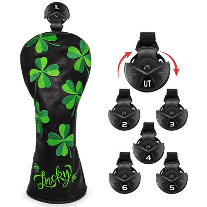 Golf Headcovers for Driver Head Cover, Embroidery Lucky Clover, Premium Leather Driver Fairway(FW), Wood Hybrid(UT) with Number