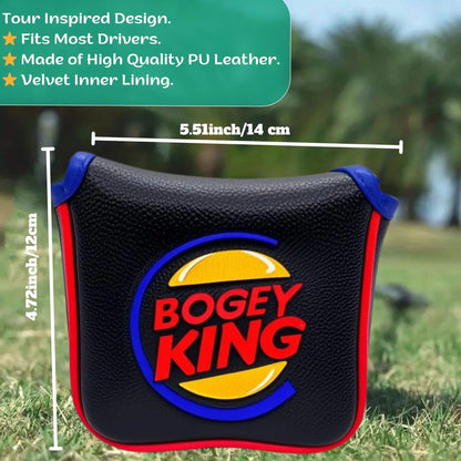 Funny Golf Headcover Golf Club Head Covers Bogey King PU Leather Golf Blade Mallet Putter Cover, Golf Accessories for Day