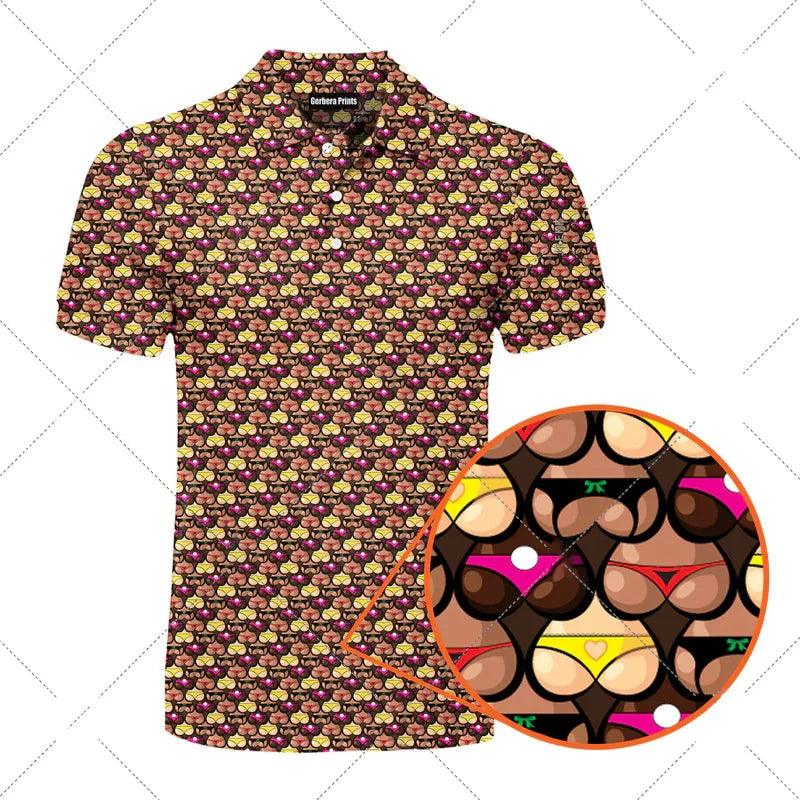 Funny Men's humorous printed golf polos. NSFW Not Safe for Work. Breathable. Hidden images. Adult polos.