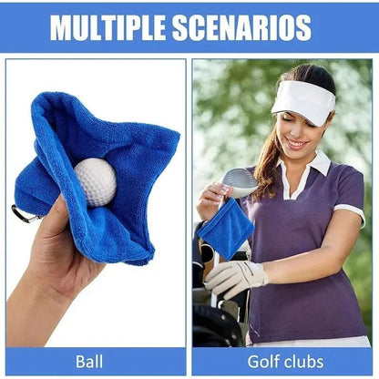 Square Microfiber Golf Ball Cleaning Towel with Carabiner Hook Water Absorption Cleaner Club for Head Wipe Cloth Clean MJ002