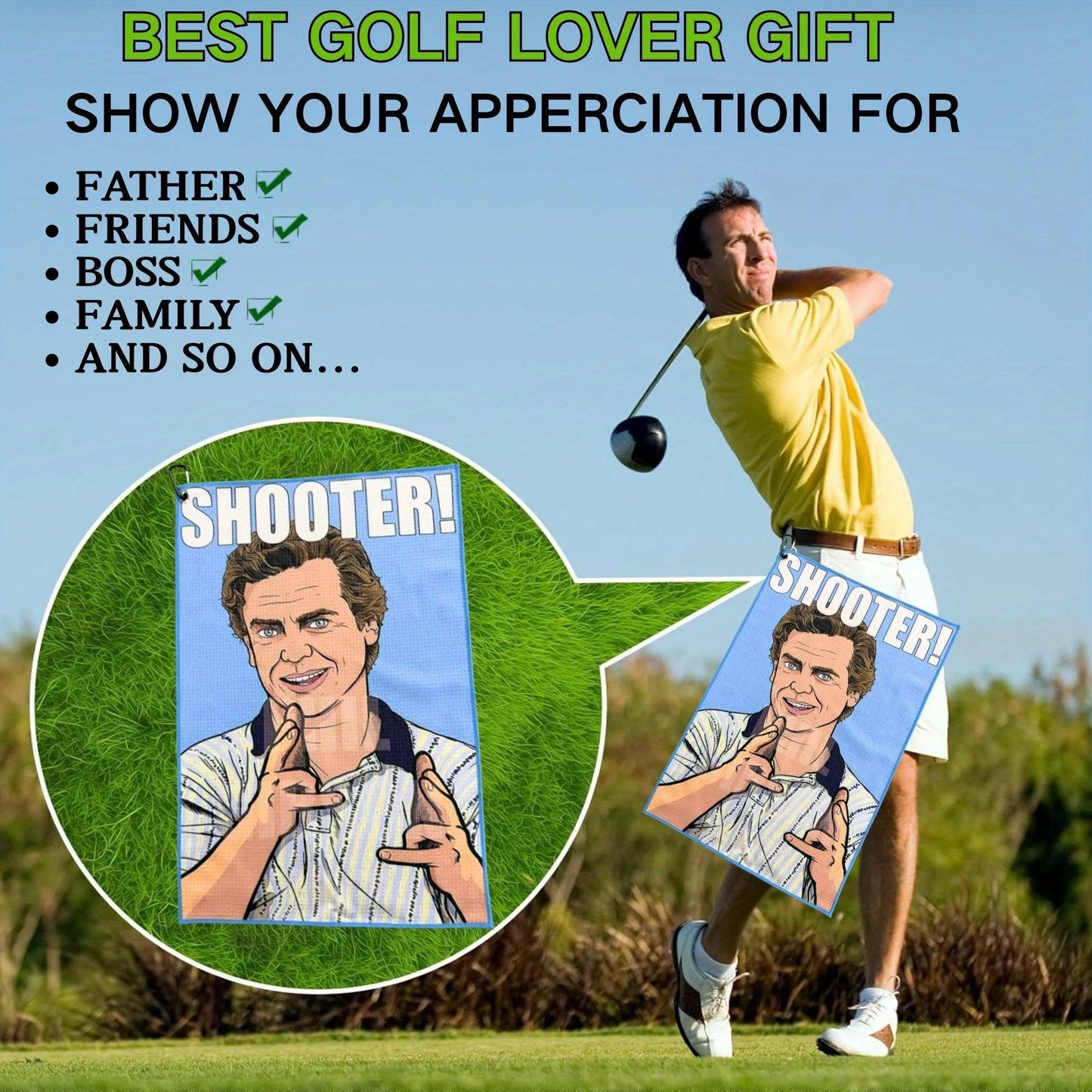 Funny Golf Towel with Happy Gilmore Design Premium Microfiber with Clip Holder for Golf Bags Golf Accessories Gifts for Men and