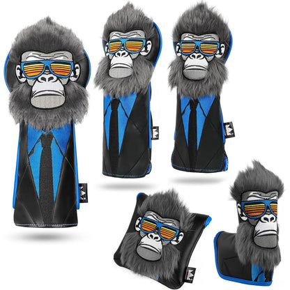 Golf Club Head Cover 460CC Driver Fairway Wood Hybrid/UT Headcover Blade Mallet Putter Cover Gorilla with Suits Gift for Men