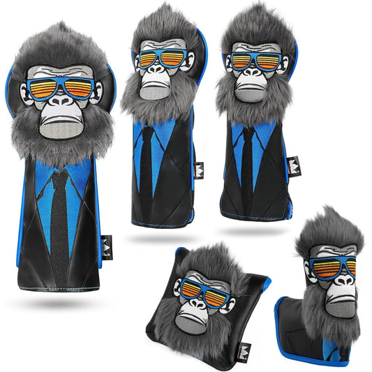 Golf Club Head Cover 460CC Driver Fairway Wood Hybrid/UT Headcover Blade Mallet Putter Cover Gorilla with Suits Gift for Men