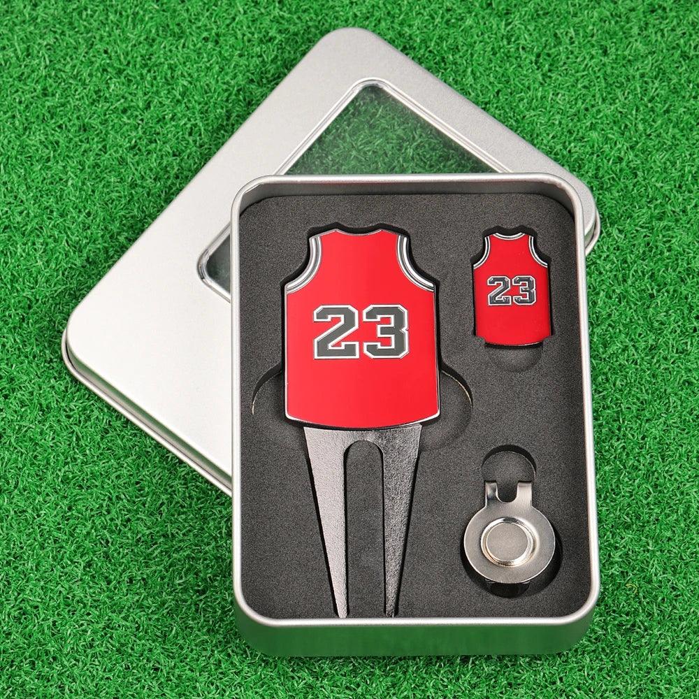 Metal #23 #24 Golf Divot Tool Ball Marker Hat Clip Gift Set